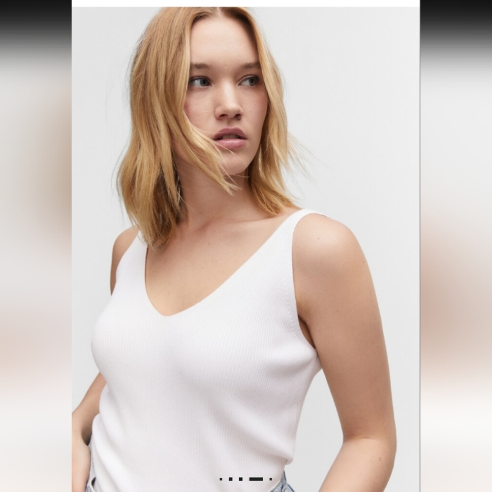 Mango White Ribbed Tank Top